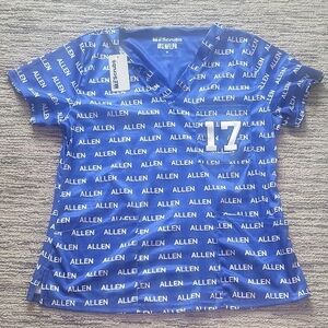 Blue NFLPA Scrubs Top with Josh Allen Print